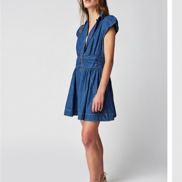 Free People Chester Denim Mini Sundress - Picture 1 of 5